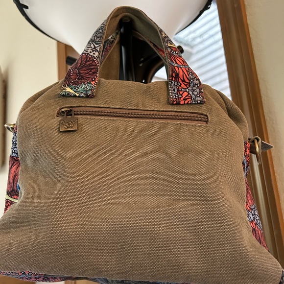 Butterfly black canvas floral bag satchel style. - Picture 3 of 7